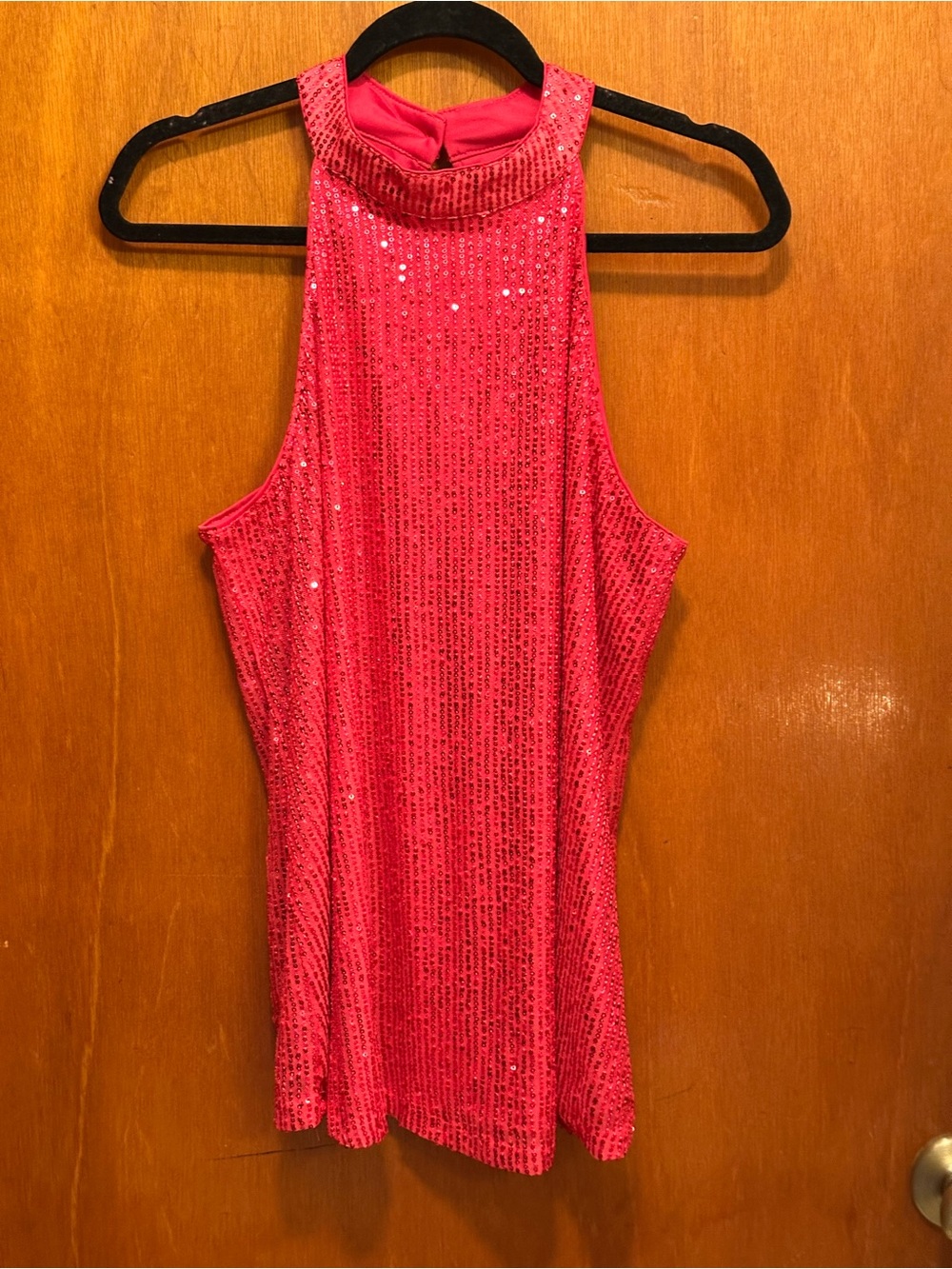 SHEIN Curve Hot Pink Sequin Halter Sleeveless Top